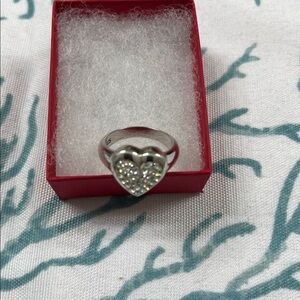 Sterling Silver Ring with Heart Shaped Pave Set Stones